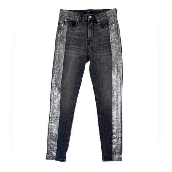 7 for All Mankind High Waist Metallic Stripe Skinny Jean - 24 - Picture 2 of 9
